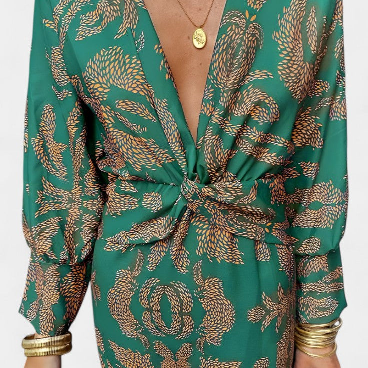 Sukienka Ema Maxi z dekoltem V i przednim węzłem