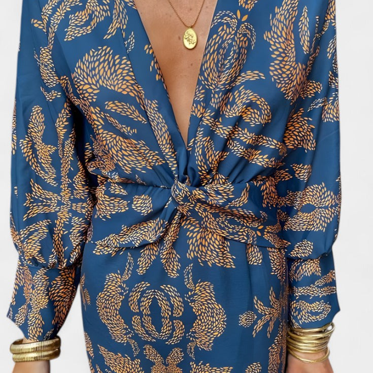 Sukienka Ema Maxi z dekoltem V i przednim węzłem