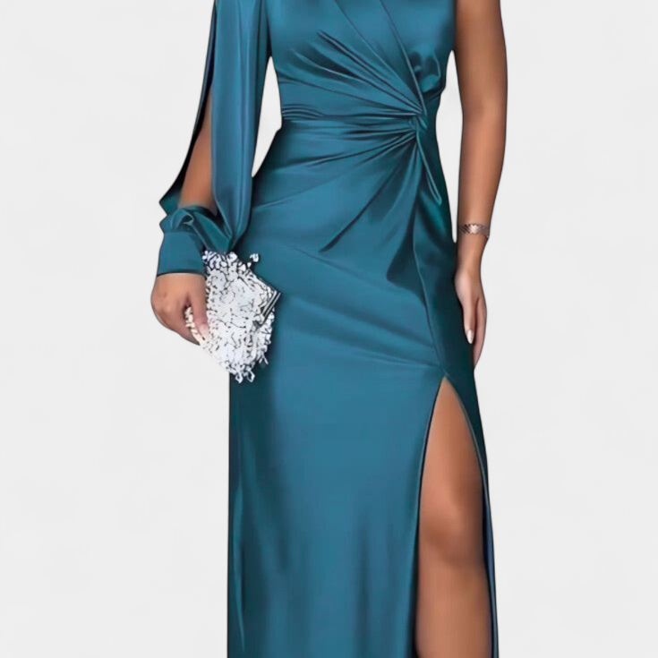 Sukienka Andrea Asymetryczna z Drapowaniem na Jedno Ramię