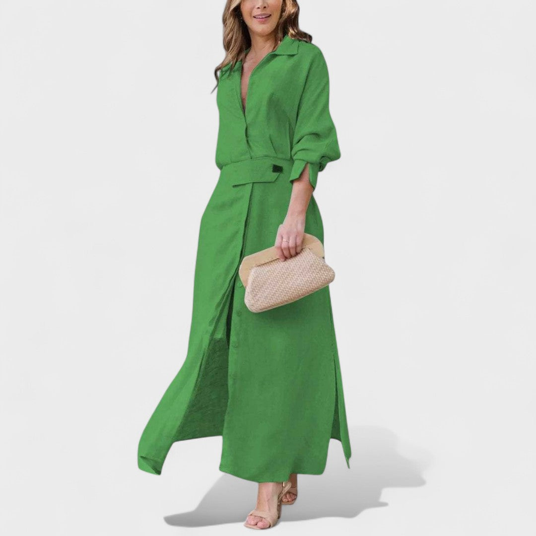 Gordana - Elegancka długa sukienka z dekoltem w kształcie V