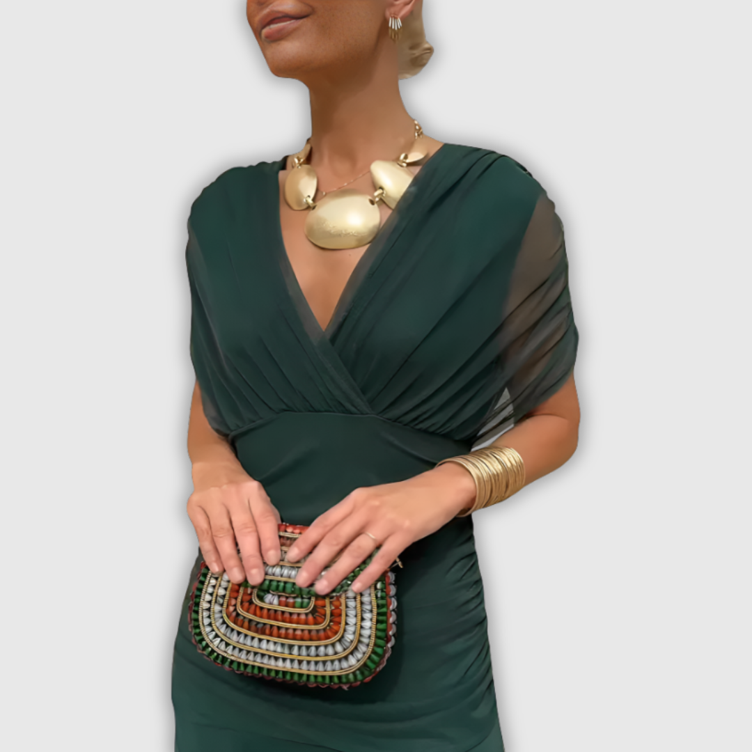 Florendra | Długa sukienka maxi w kwiaty z dekoltem V