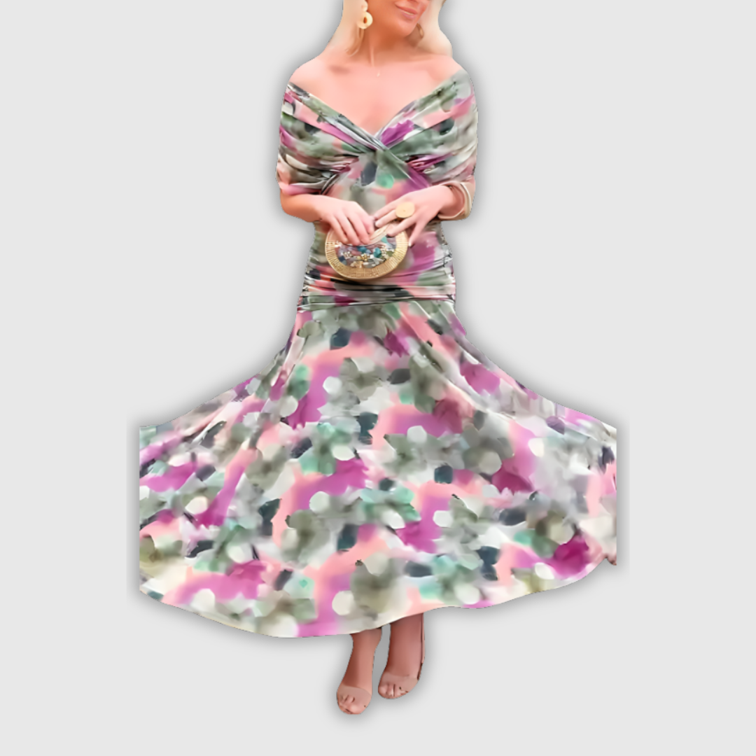 Florendra | Długa sukienka maxi w kwiaty z dekoltem V