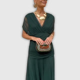 Florendra | Długa sukienka maxi w kwiaty z dekoltem V