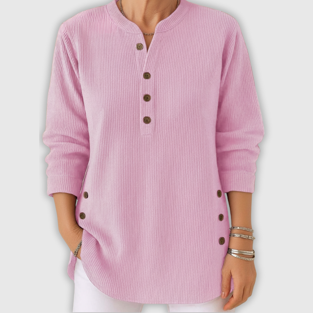 Élise™ – Jednokolorowy sweter z dzianiny z długim rękawem