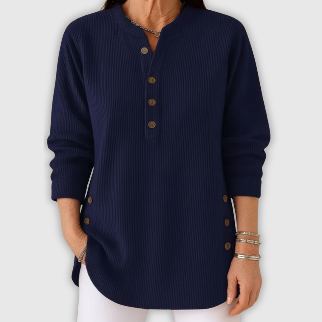 Élise™ – Jednokolorowy sweter z dzianiny z długim rękawem