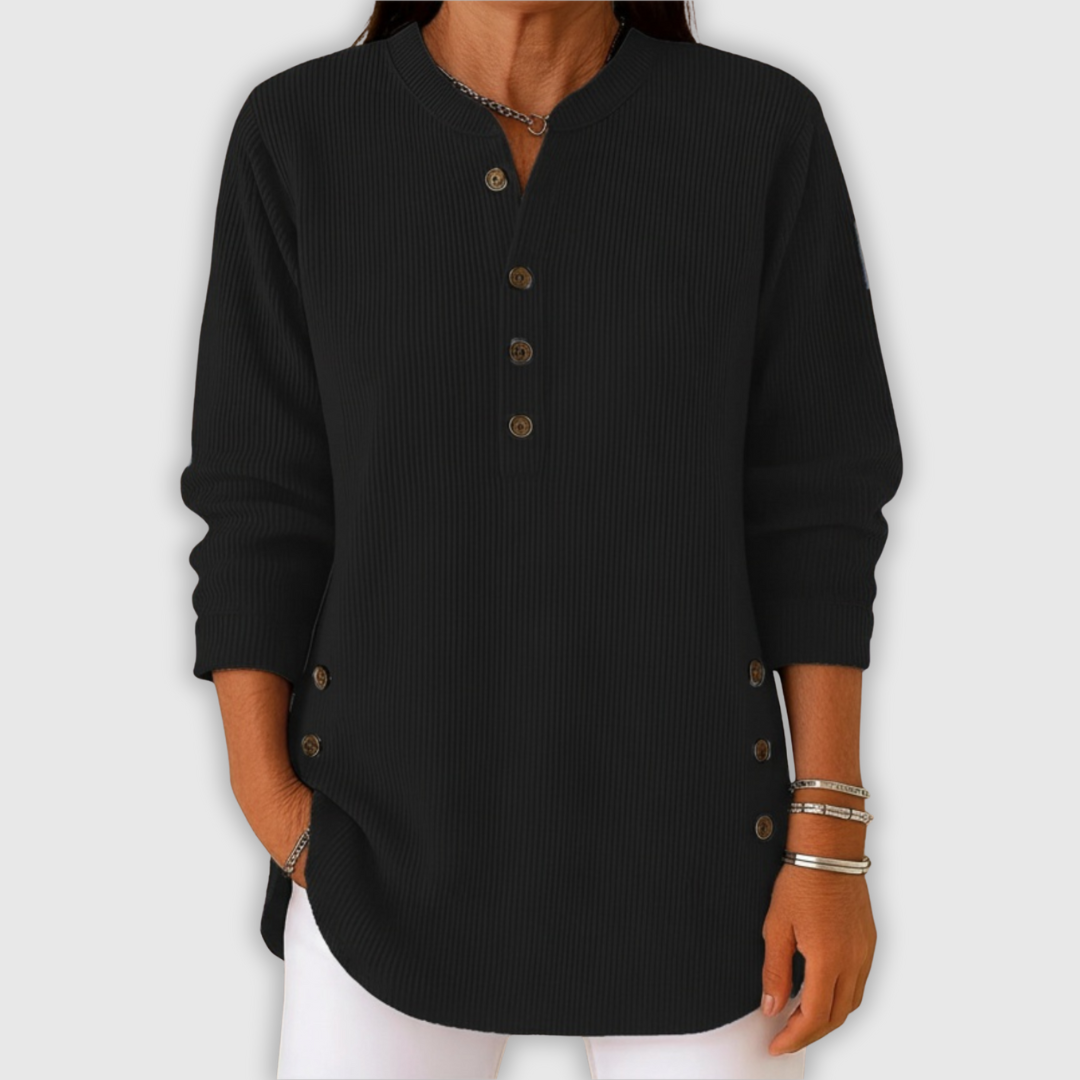 Élise™ – Jednokolorowy sweter z dzianiny z długim rękawem