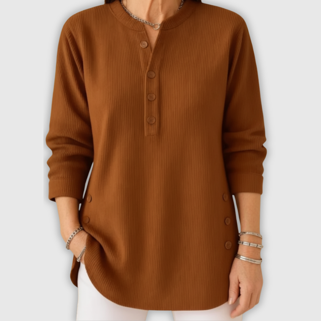 Élise™ – Jednokolorowy sweter z dzianiny z długim rękawem