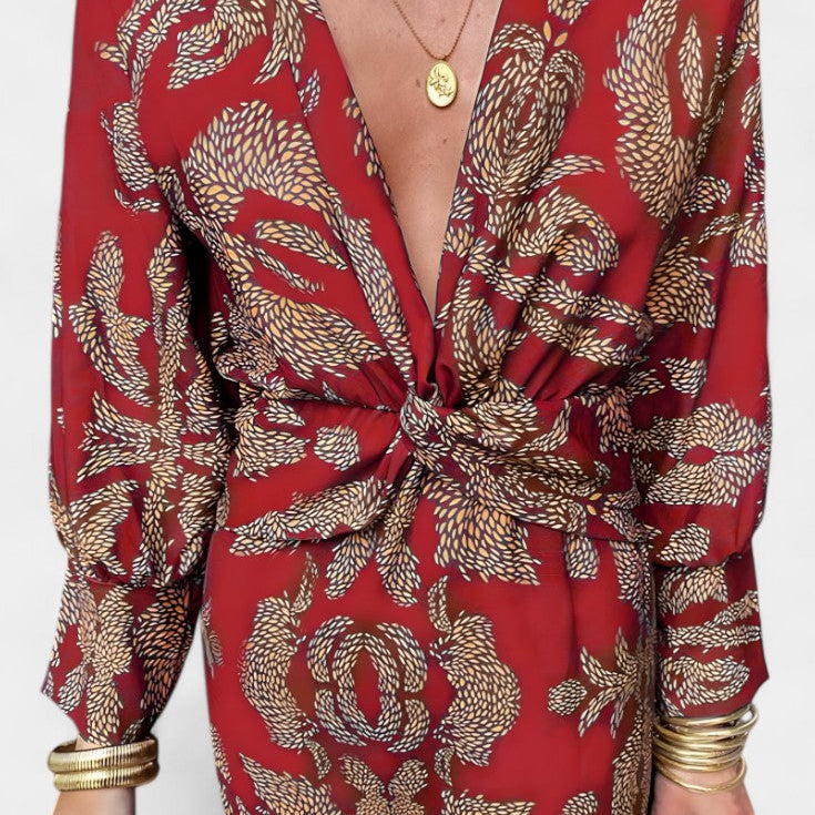 Sukienka Ema Maxi z dekoltem V i przednim węzłem