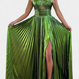 Sukienka Branimira Maxi Metalik z Zakładką i Rozkloszowaniem