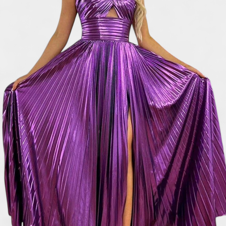 Sukienka Branimira Maxi Metalik z Zakładką i Rozkloszowaniem