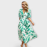 Abstrakcyjna maxi sukienka z bufkami