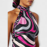 Ewelina | Zestaw halter top z asymetryczną spódnicą midi