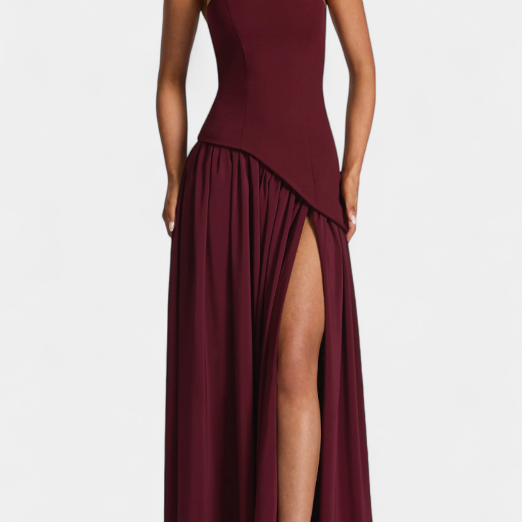 Sukienka bez Rękawów z Szyfonu z Bocznie Rozcięciem