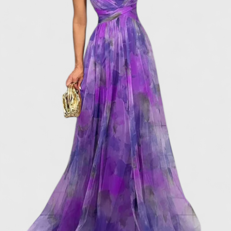 Maxi sukienka Magdalena w kolorowy wzór i dekolt w kształcie V