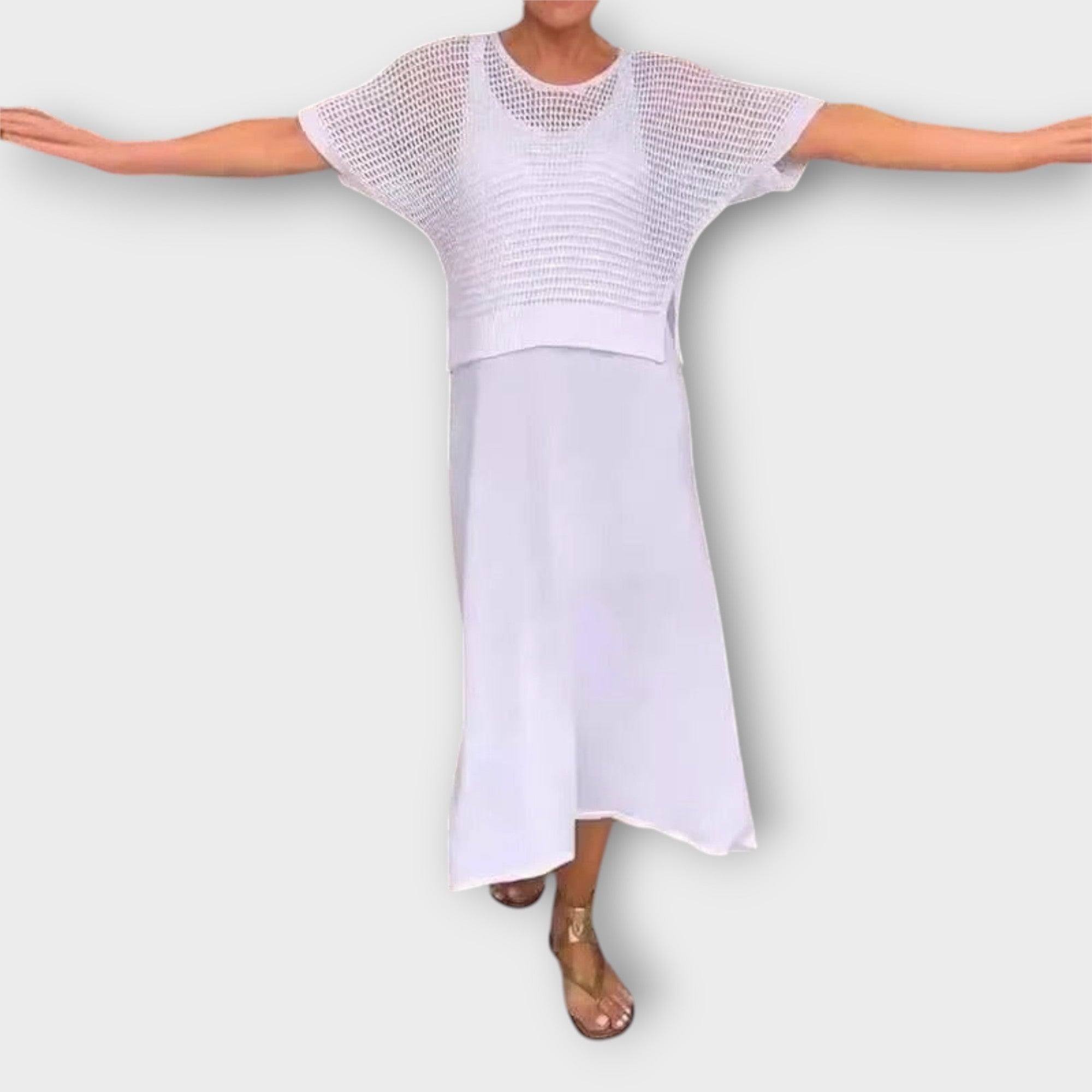 Alina | Ażurowy top handmade z lekką spódnicą maxi